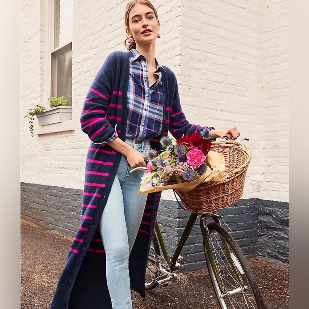 LOFT Striped Knit Midi Dress Cardigan - Picture 3 of 7